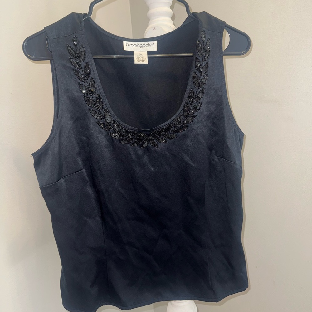 Bloomingdale’s | 100% Silk Embellished Beaded Vintage Tank Top | Size 14